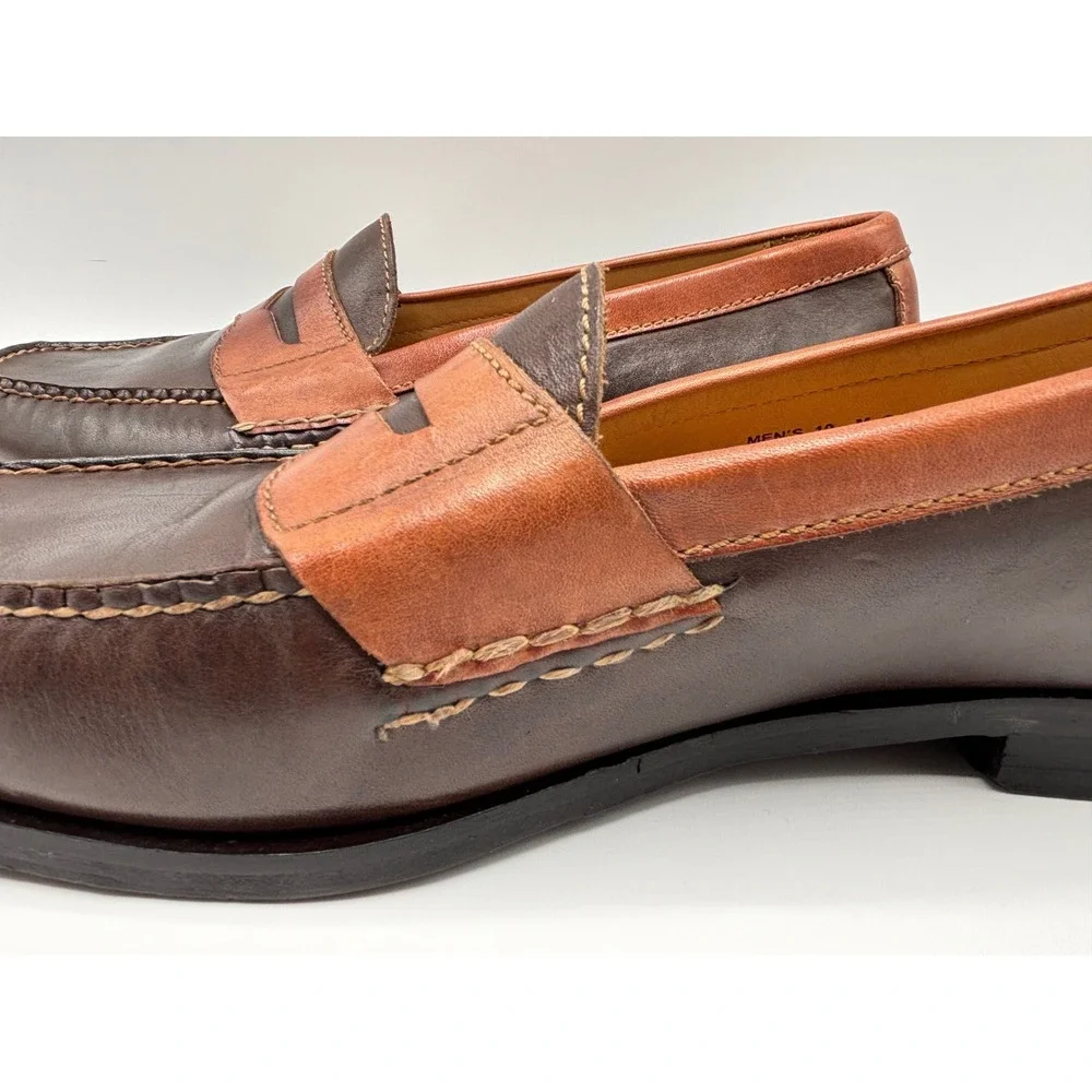 Cole Haan Men's Two-Tone Brown Leather Penny Loafers Dress Casual Shoes Size 10
